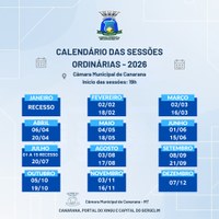 CALENDÁRIO DAS SESSÕES ORDINÁRIAS – 2026